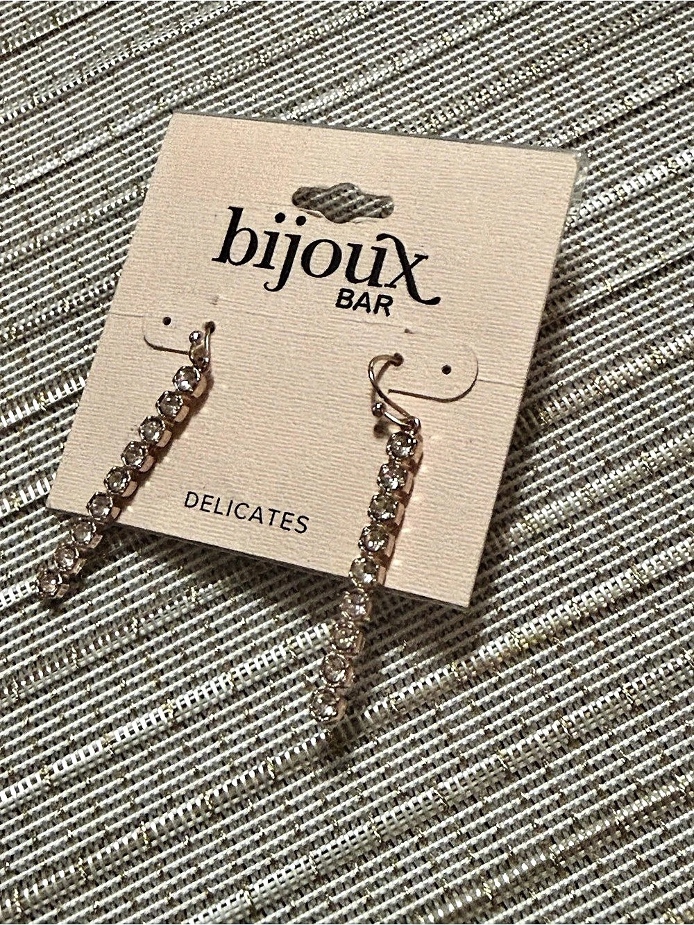Bijoux Bar Delicates Rhinestone Line Dangle Earrings Gold - Picture 3 of 5